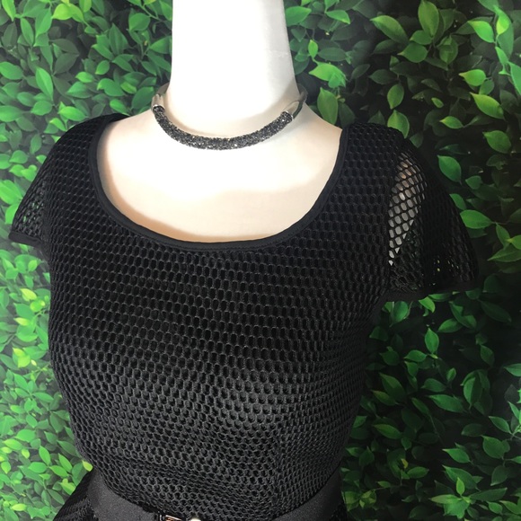 Net Black Mini Cocktail Dress Short Sleeve - Picture 5 of 6